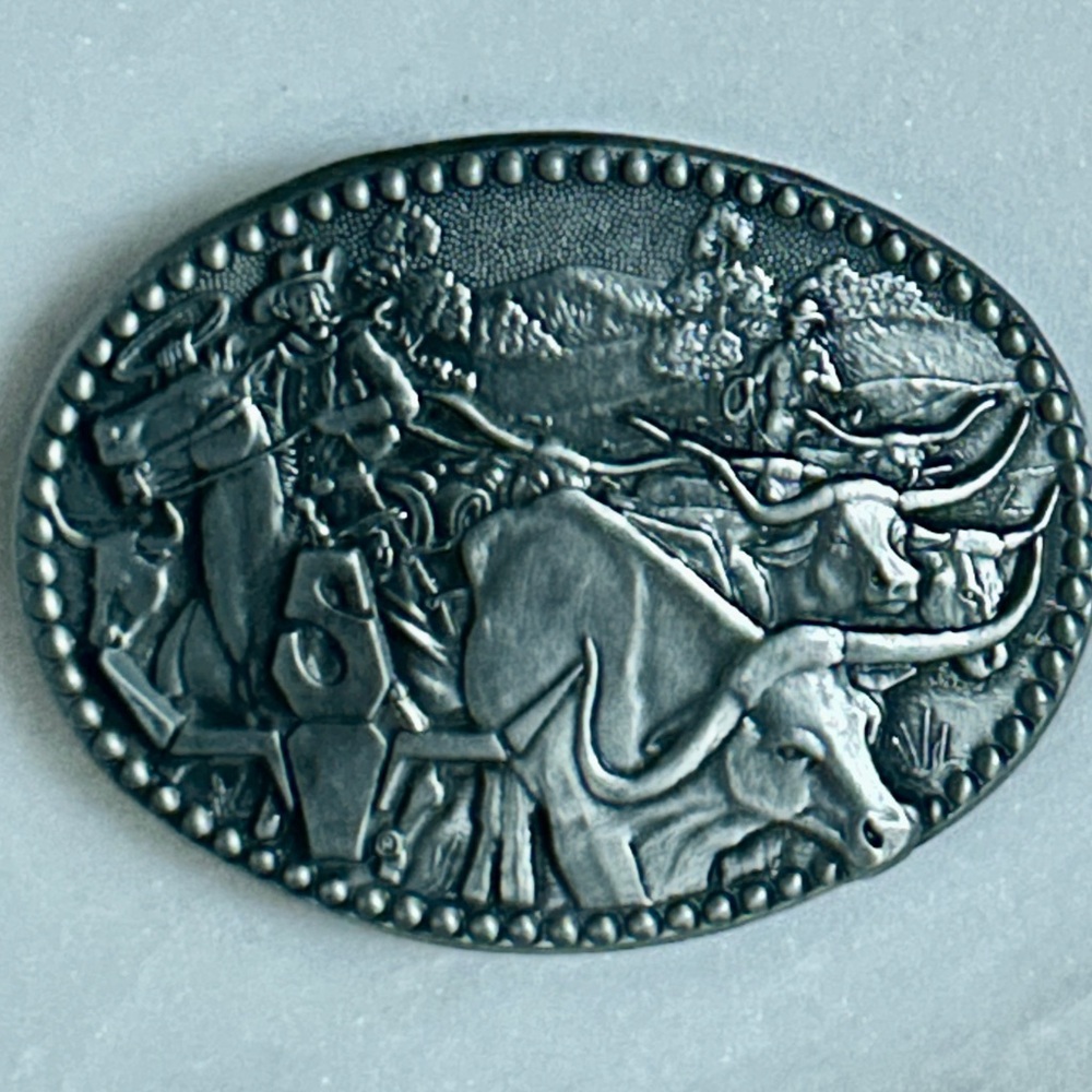 Zee Series ~ Silver ~ Cattle Drive/ Rodeo/ Texas Longhorn Western Belt Buckle